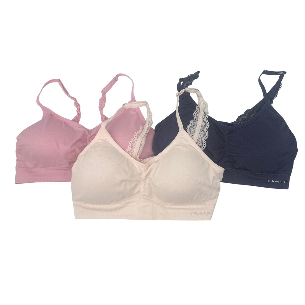 Tahari Bralette 3 pc Lot XL Pink Blue Beige Lace Trim Seamless Comfort Lounge